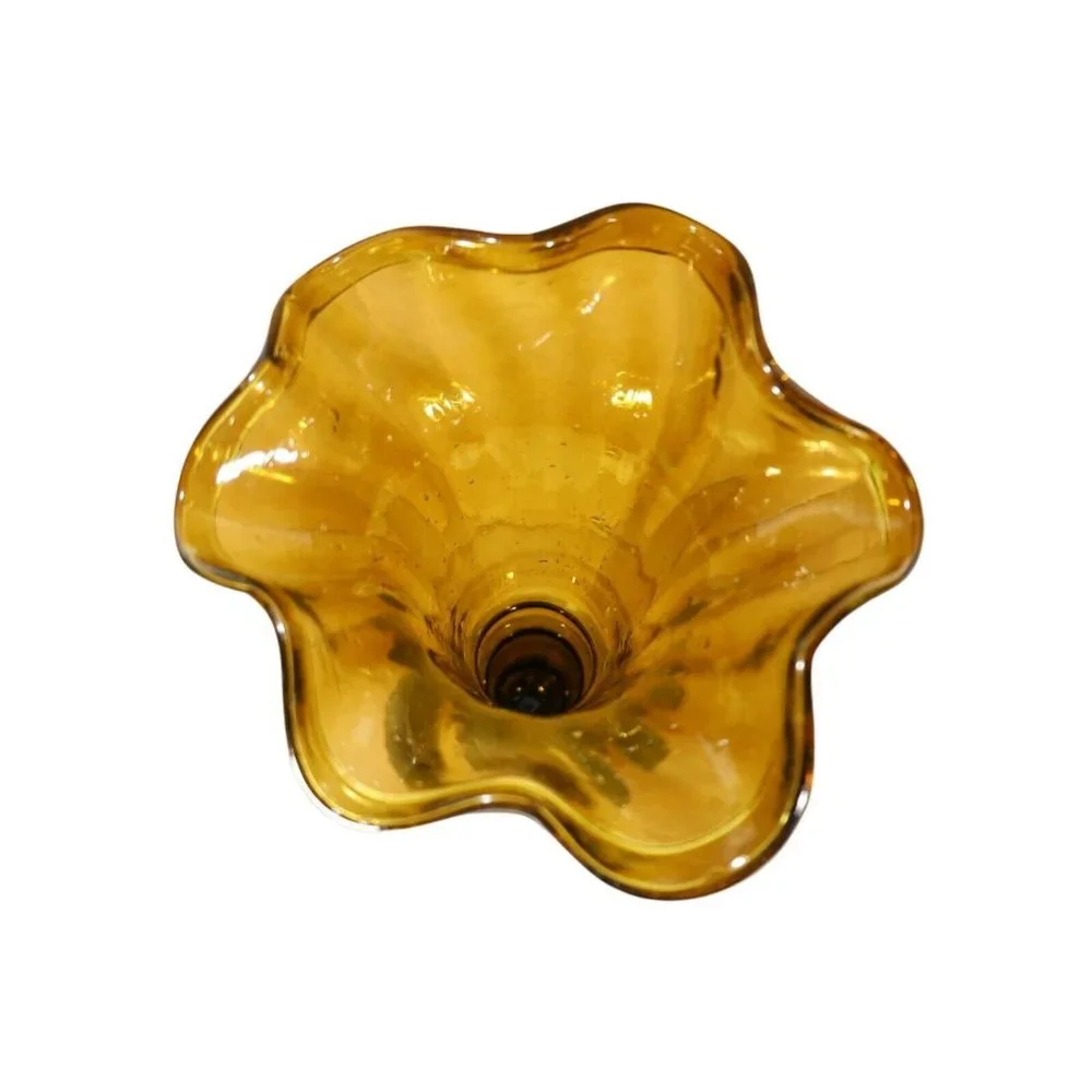 Scalloped Bubble Glass Amber Flower Vase Trumpet Beaded Stem 12